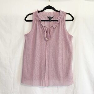 ELLEN Tracy Gauzy Purple Sleeveless Tie Blouse Size S Shirred Ruffled Neckline